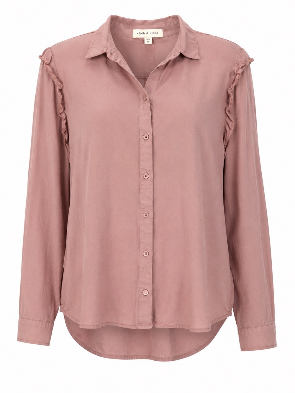 ANTHROPOLOGIE Cloth Stone Blush Pink Raw Ruffle Blouse Top Shirt Size Medium